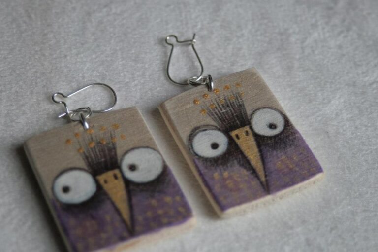 PENDIENTES ARTESANALES PÁJARO MORADO