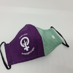 Mascarilla morada turquesa feminista antiespecista